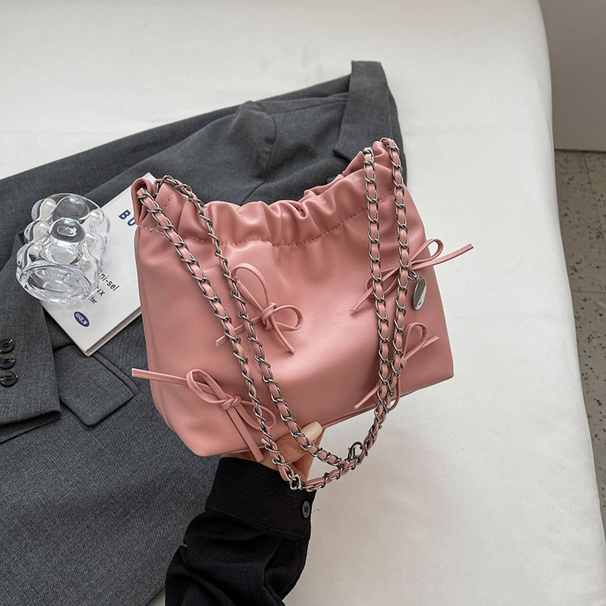 WOMEN BOW BUCKET BAG SHOULDER BAG_CWAB1562