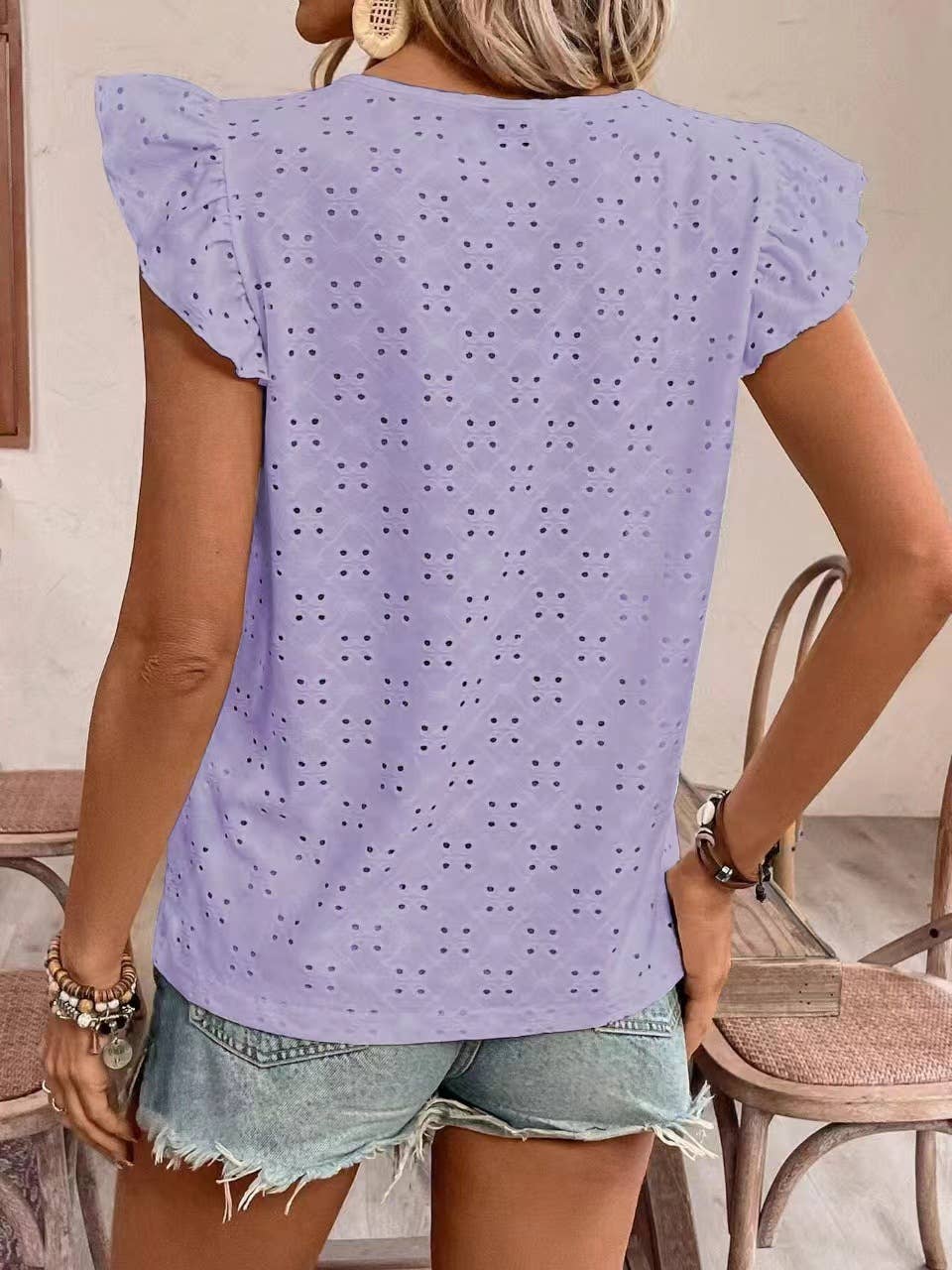 Jacquard V-neck pusher short-sleeved T-shirt