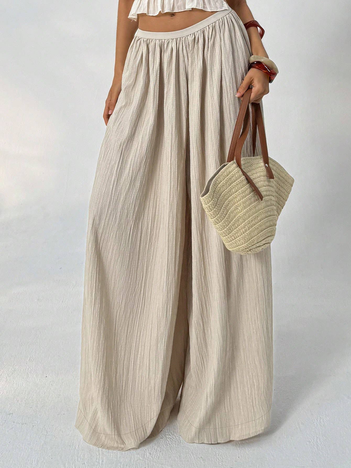 Loose and tight solid color loose wide-leg pants