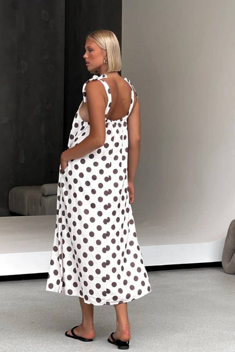 CWDHL1016_SUMMER POLKA DOT LOOSE A-LINE SUSPENDER DRESS