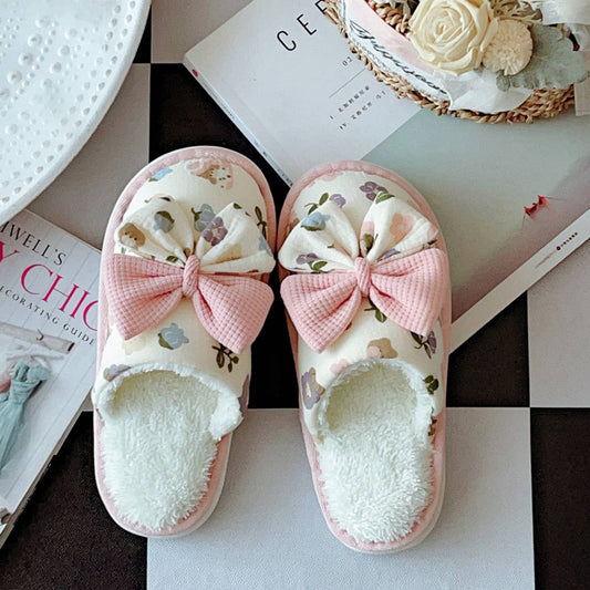 NEW FLORAL BOW WARM HOME SHOES FOR WOMEN