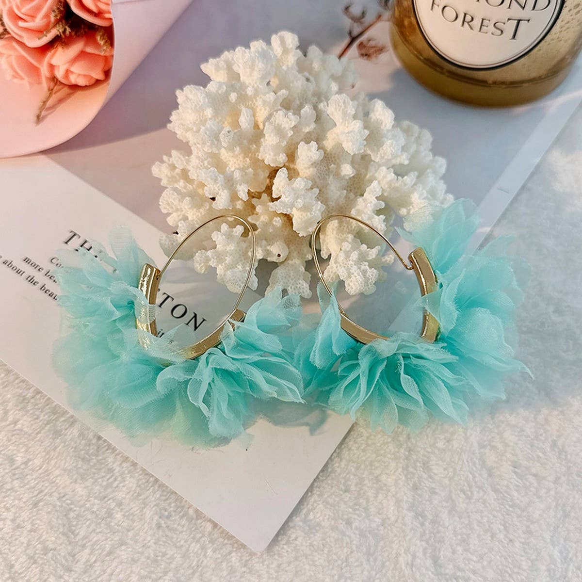 Handmade Fabric Flower V-Shape Ear Cuffs