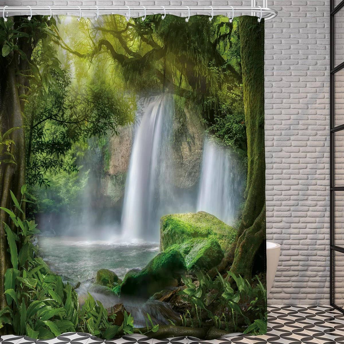 WATERFALL LANDSCAPE PRINT SHOWER CURTAIN