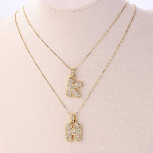 Copper Zirconia 26 Letters Pendant Necklace