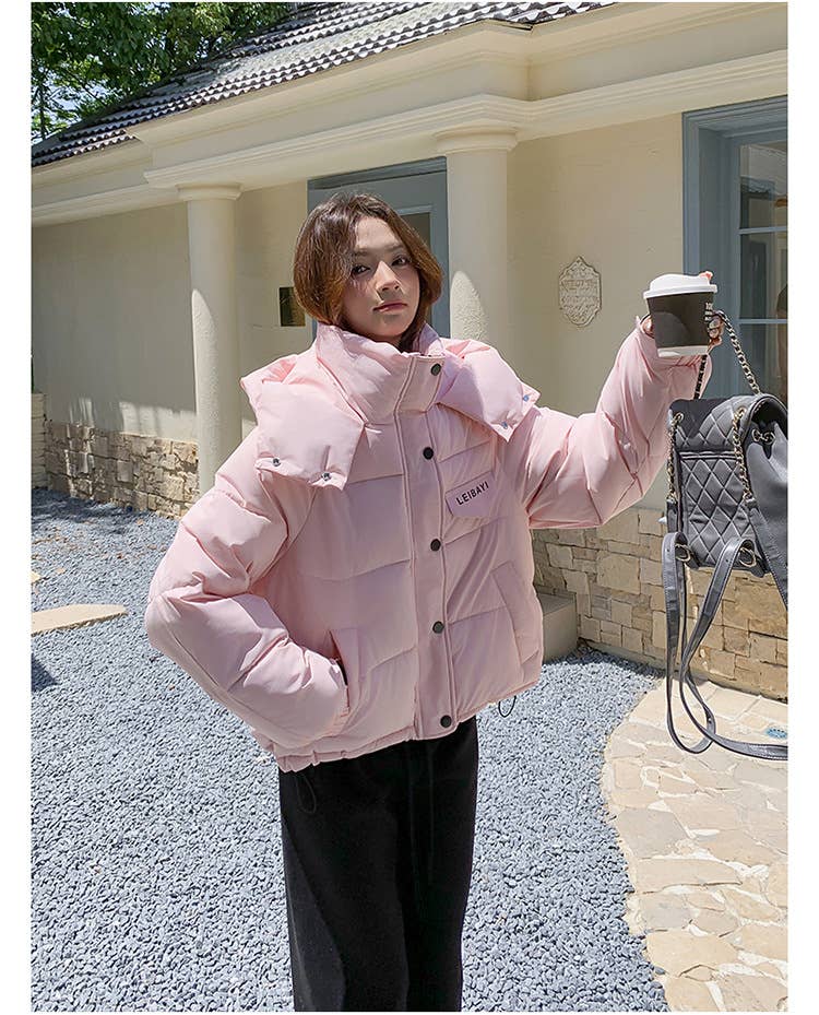 Large pocket paragraph hooded cotton jacket