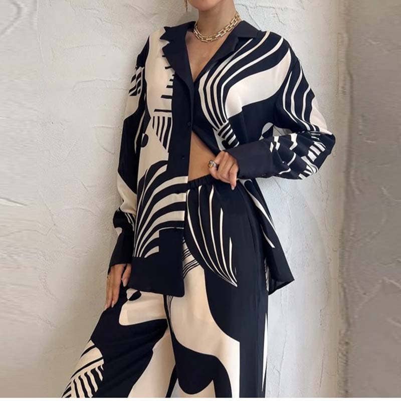 TEMPERAMENT TREND LAZY PRINTED SHIRT FASHION SUIT
