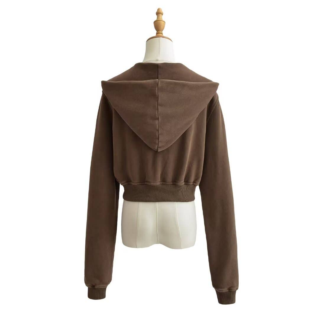 VINTAGE SAND WASH MAKE OLD SLIM-FIT SHORT HOODIE