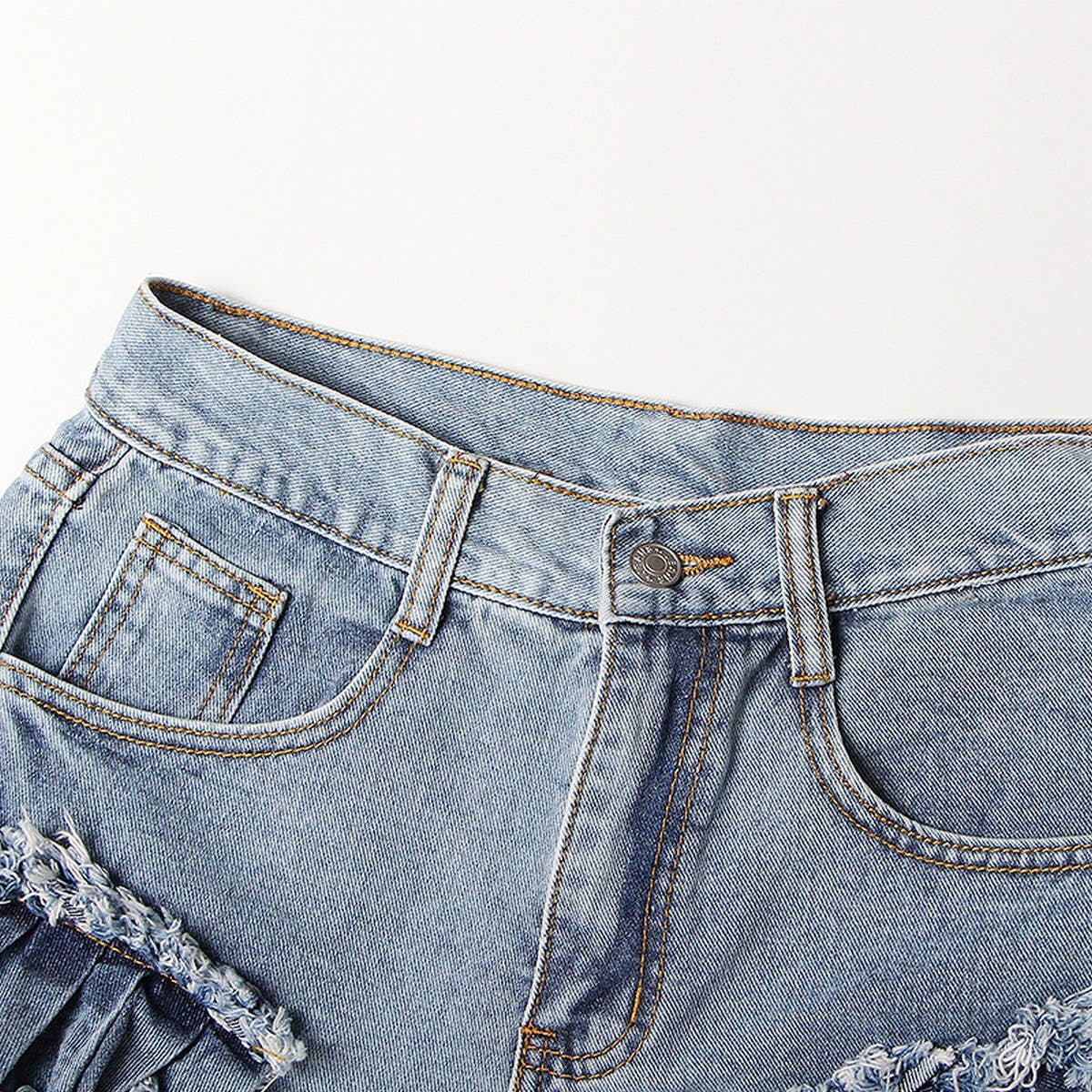 TRENDY BRUSHED TASSEL HIGH WAISTED DENIM SHORTS_CWJS0090
