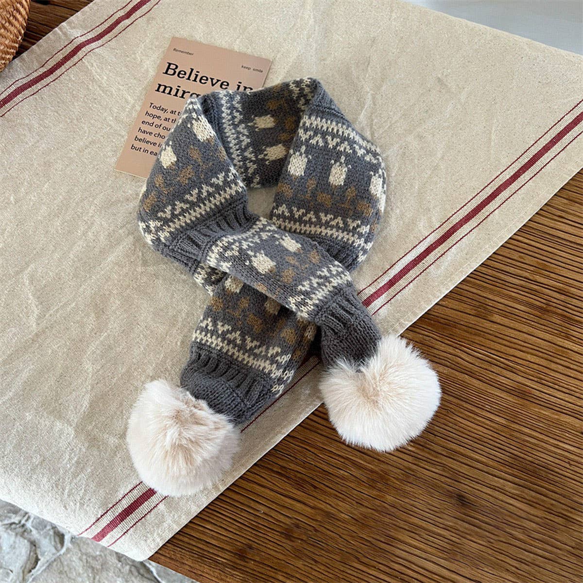 CUTE DOUBLE BALL WARM CHILDREN'S KNITTED SCARF