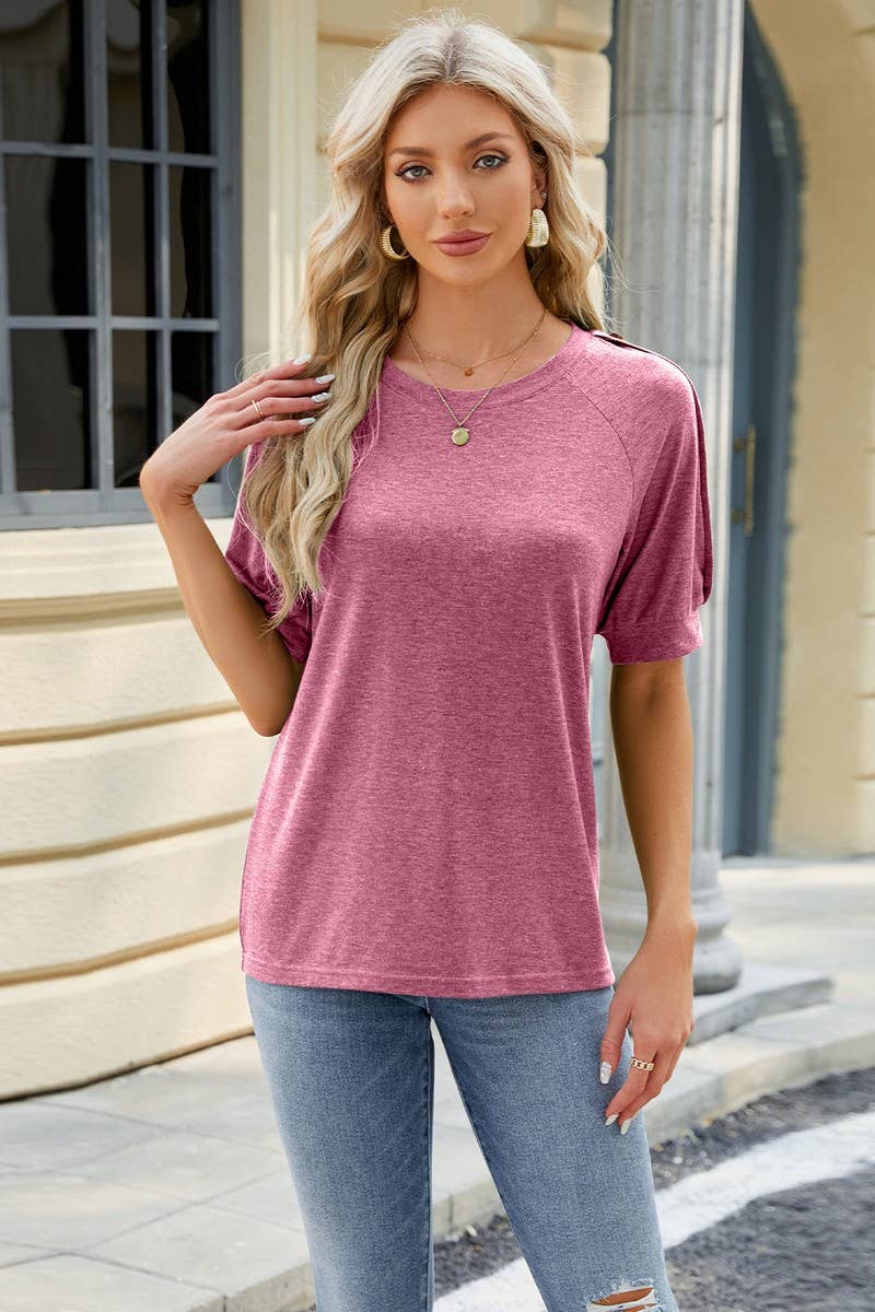 SOLID COLOR BUTTON UP CREW NECK T SHIRT_CWTSTS0346