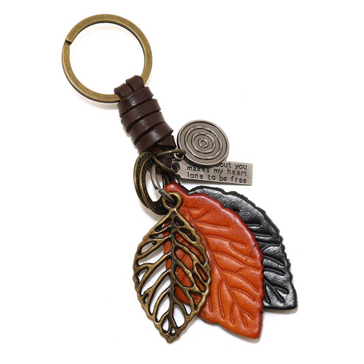 CREATIVE RETRO LEAF LEATHER CAR KEYCHAIN
