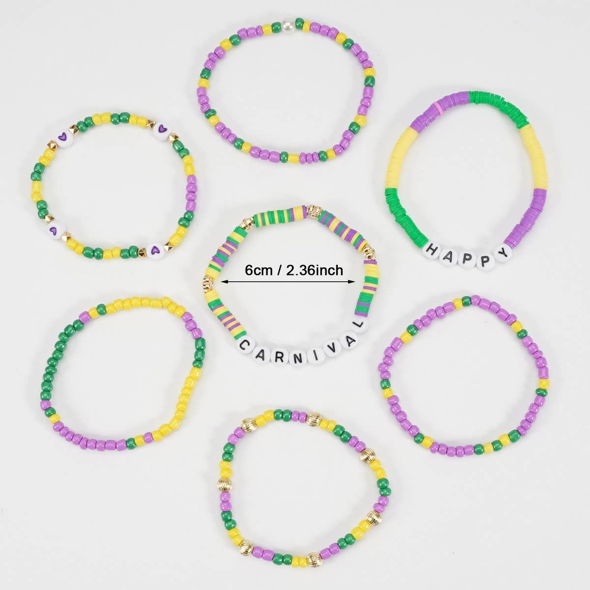 CWAJE05696_MARDI GRAS CARNIVAL HEART BEADED PARTY BRACELET