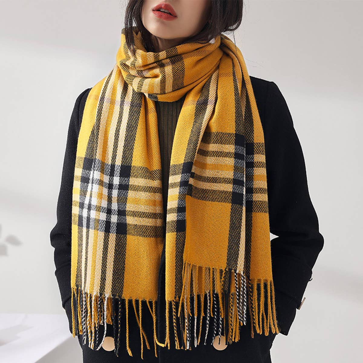 Plaid Faux Cashmere Scarf - Sweet Mid-Length Wrap_CWASC0190