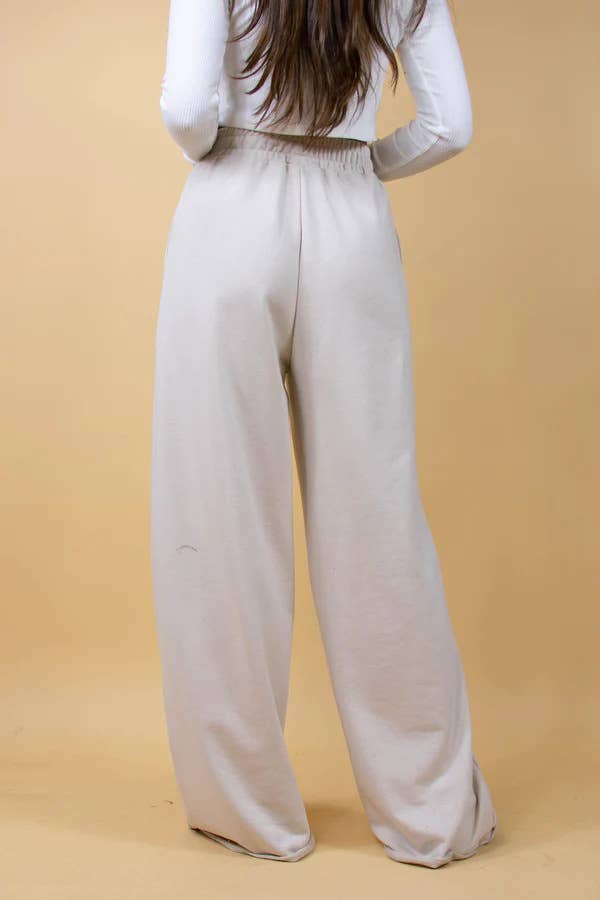 Simple stretched-waist straight-leg casual pants