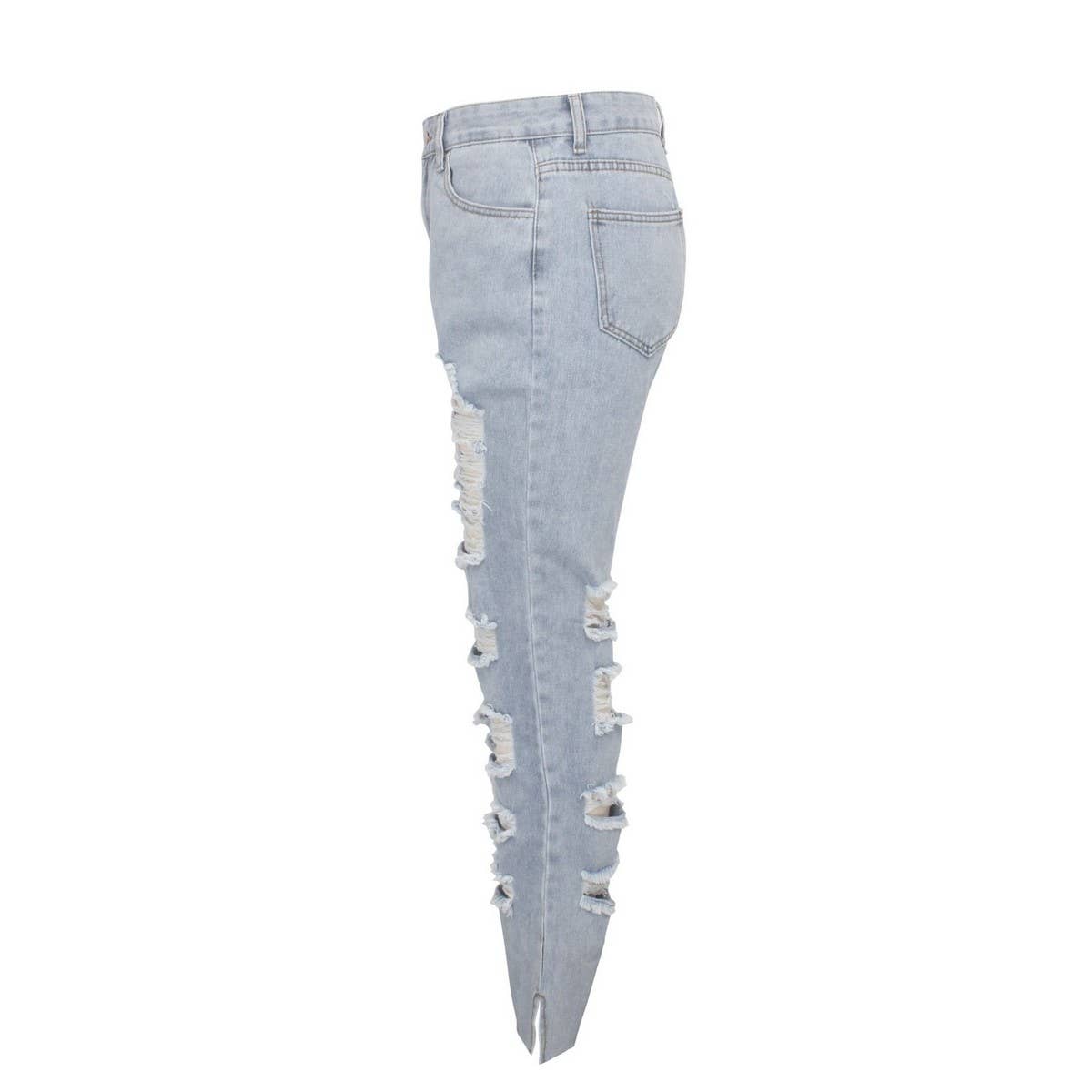 WOMENS HOLE TASSEL STRAIGHT DENIM PANTS_CWJP0085