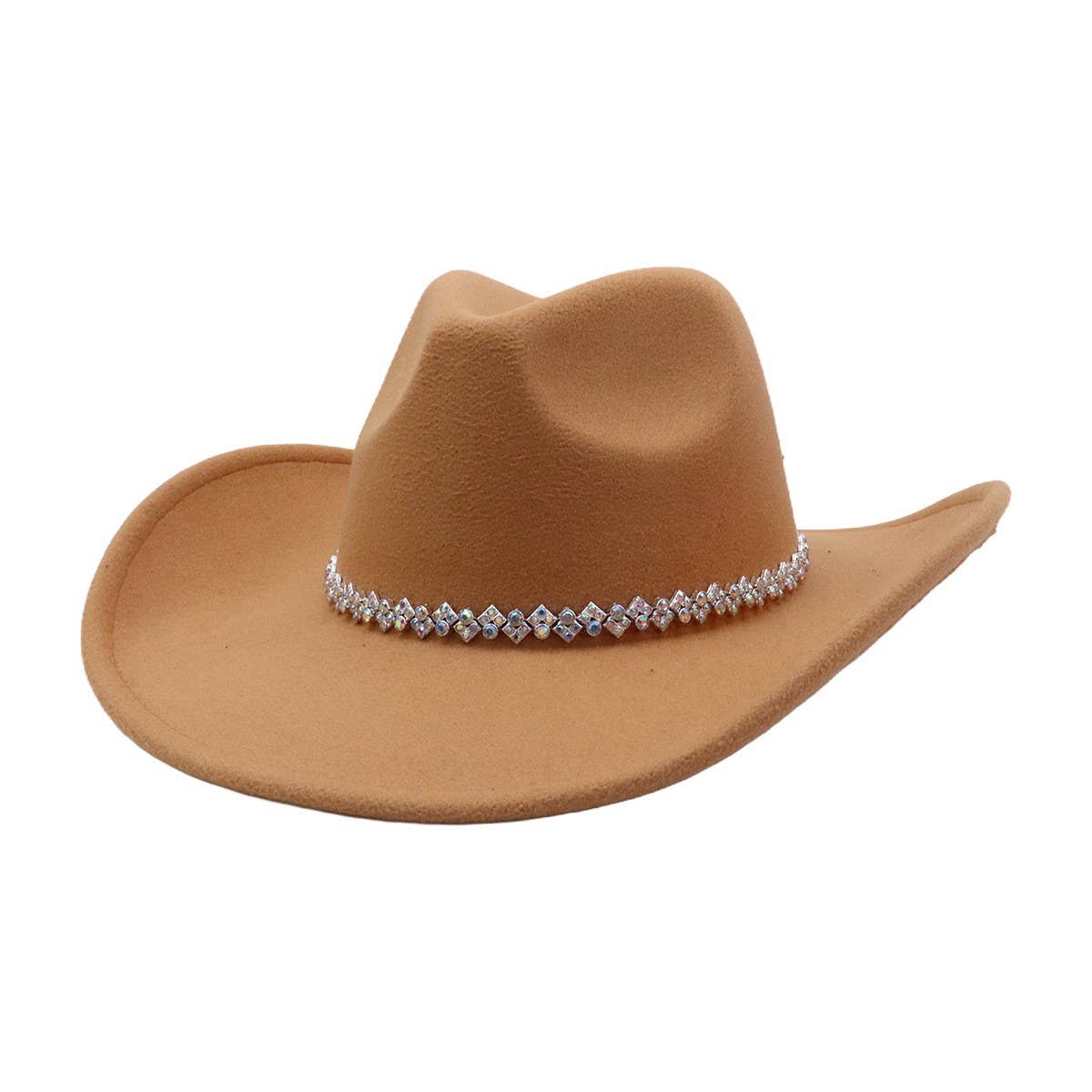 Brown Western Felt Cowboy Hat with Sparkle Band_CWAH04440
