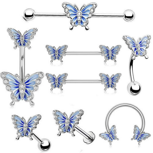 Enamel Butterfly Piercing Set - Belly, Ear, Nose
