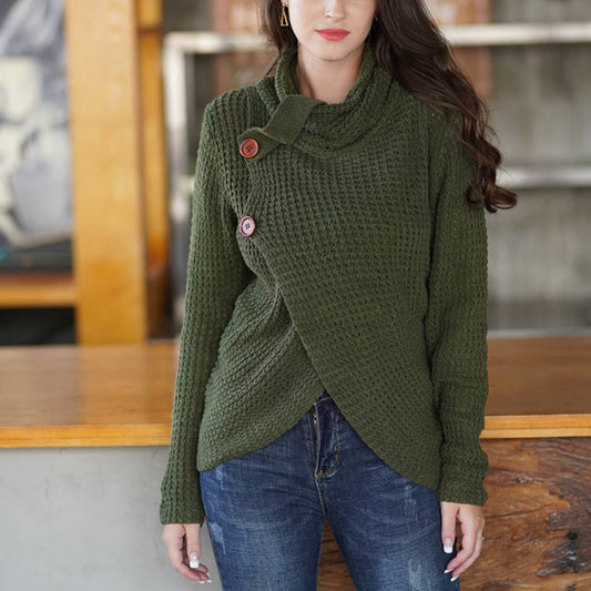 Turtleneck long-sleeved cardigan sweater