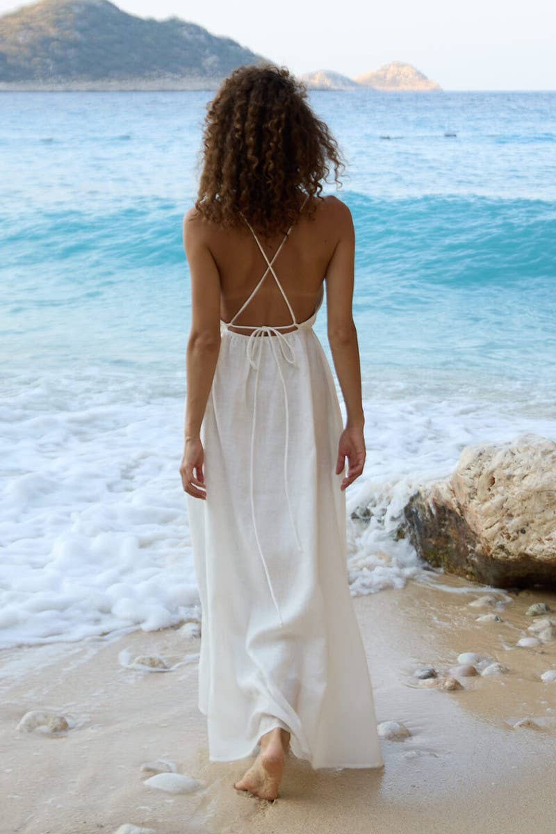 CWDMD5258_COTTON BACKLESS TIE-STRAP MAXI DRESS