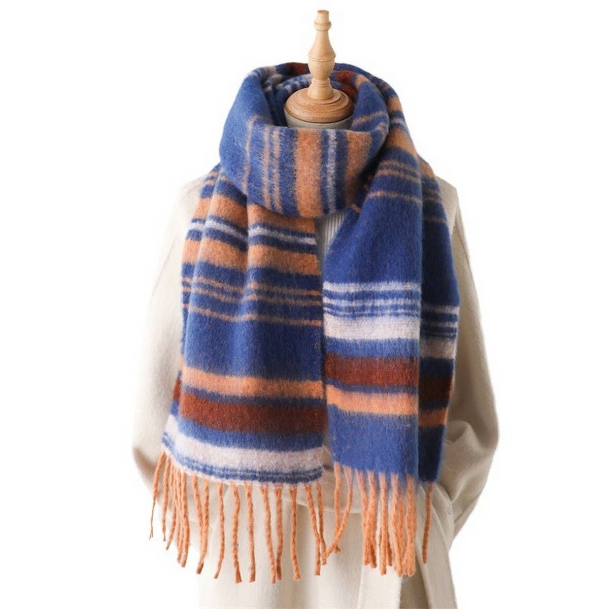Color Stripe Fluffy Tassel Scarf for Winter