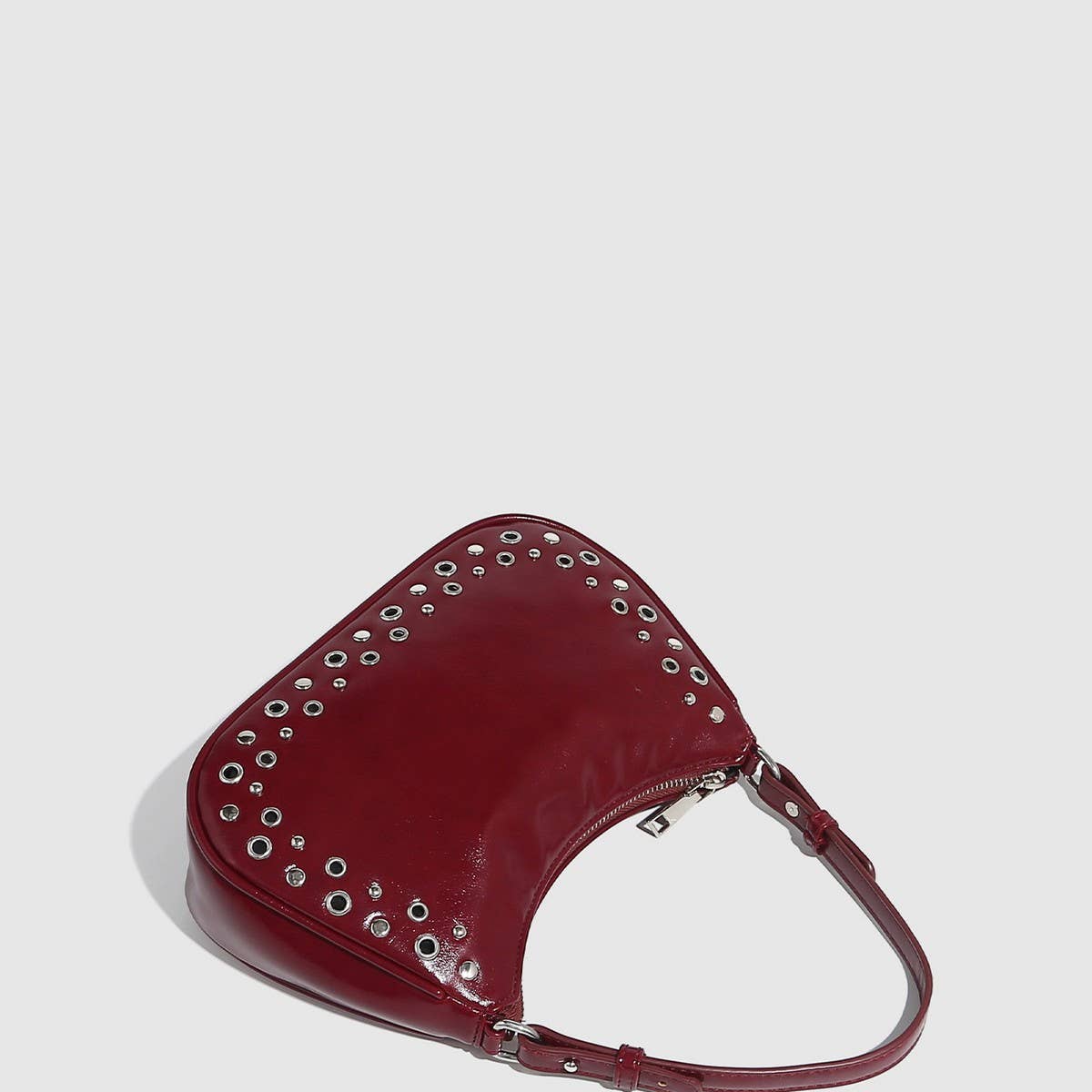 Adjustable Studded Hollow Baguette Bag for Women_CWAB5688