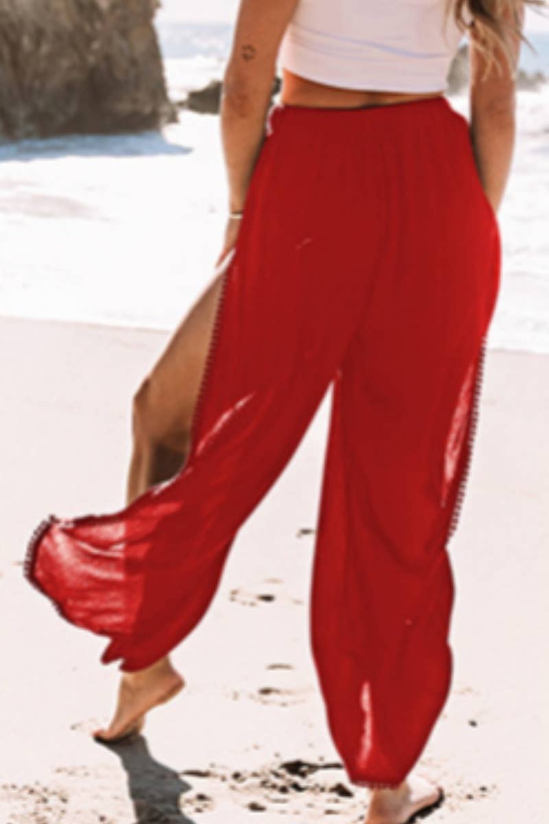 CWBMP0158_SUMMER CASUAL SPLIT HIGH-WAISTED PANTS