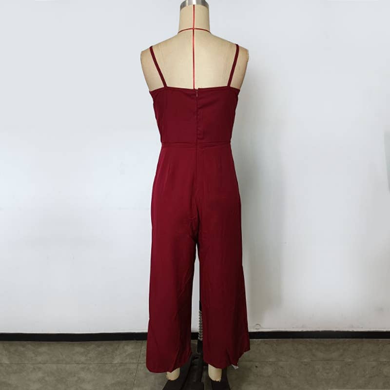 Solid Color Spaghetti Strap Wide-Leg Jumpsuit