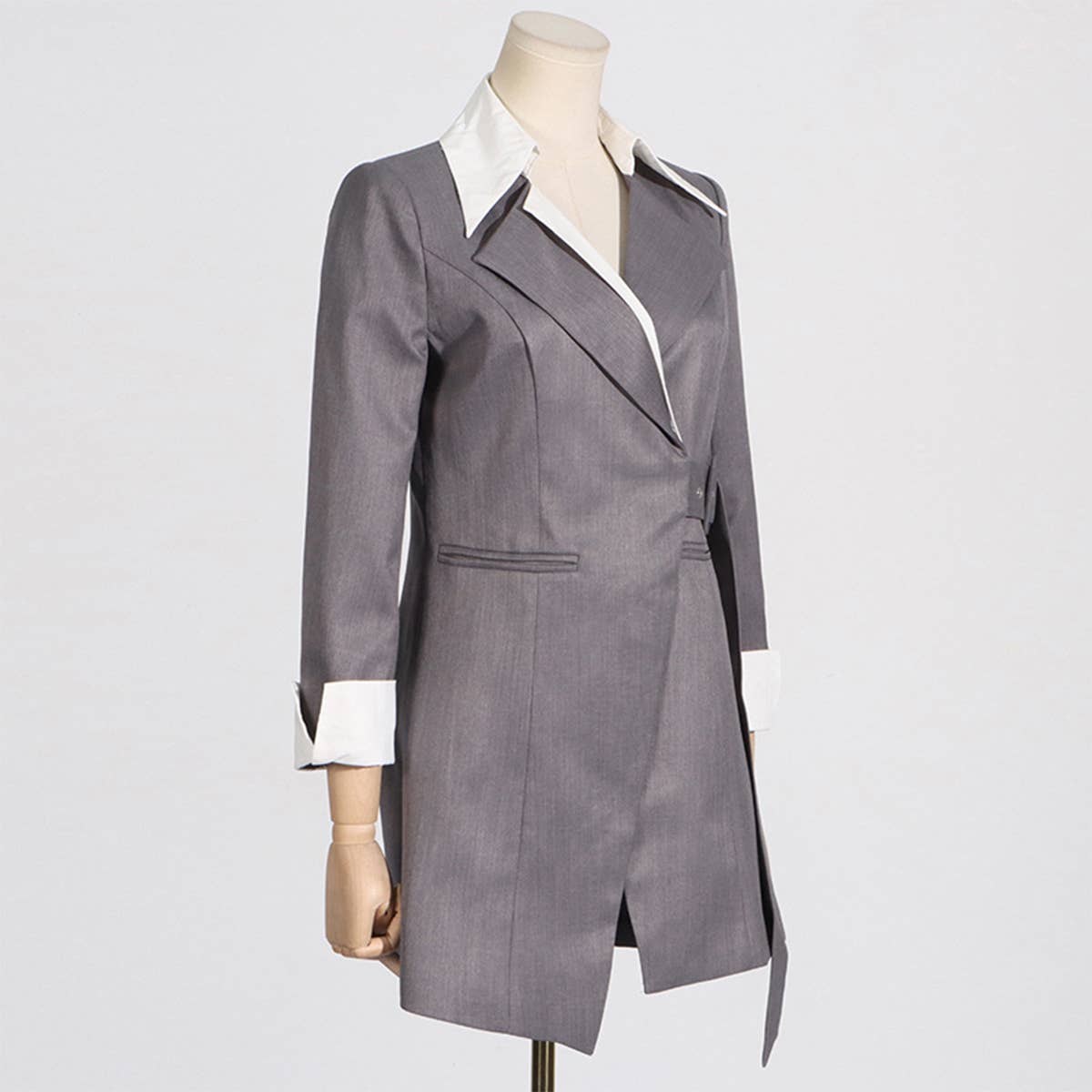 Elegant Colorblock Tie-Waist Slim Blazer