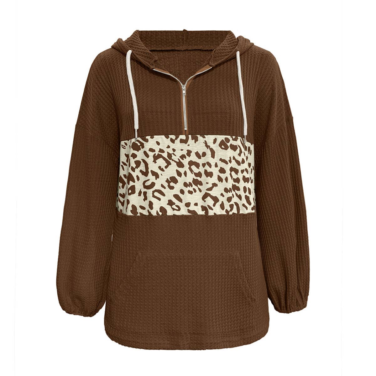LEOPARD PRINT SPLICED LONG-SLEEVED HOODIE