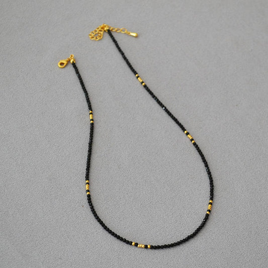 SIMPLE SHINY FACETED BLACK SPINEL BEADED NECKLACE_CWAJE2115