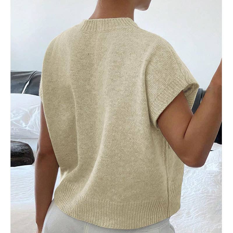 Solid-color embroidered knitted waistcoat