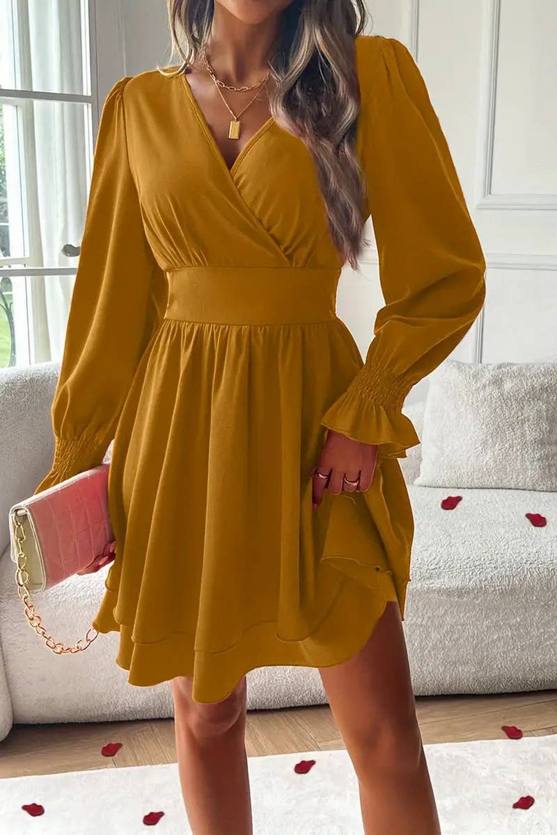 CWDSD8108_SUMMER V-NECK DOUBLE WAIST DRESS