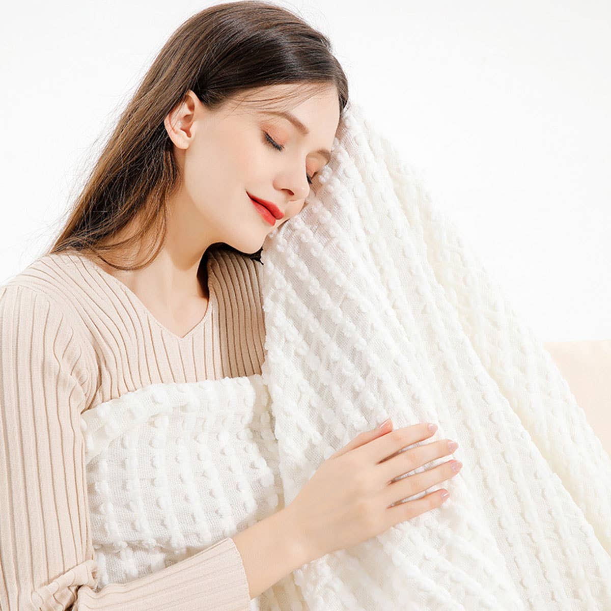 LIGHTWEIGHT COZY BRAIDED STRIPED THROW