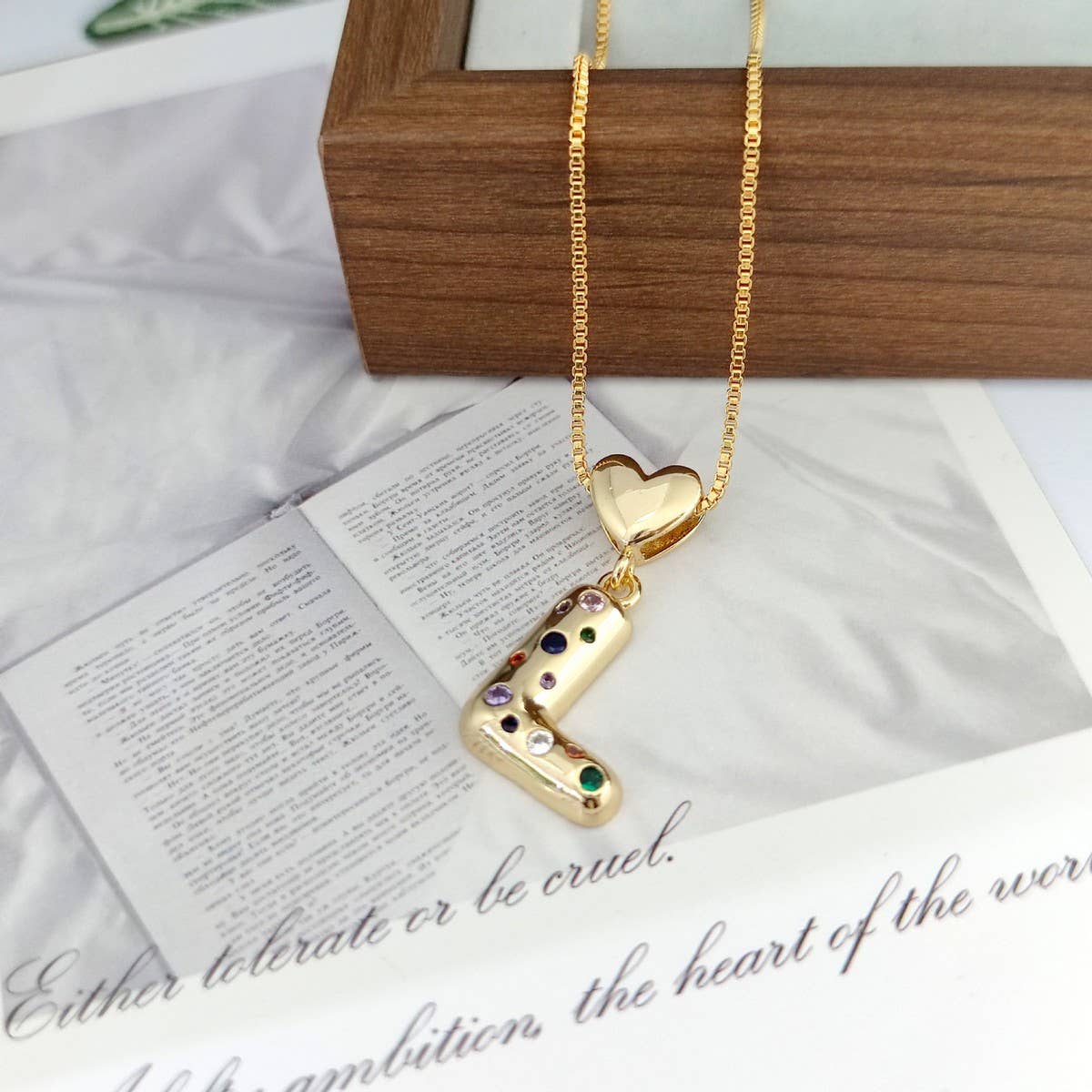 Colorful Zirconia Heart Letter Pendant Necklace