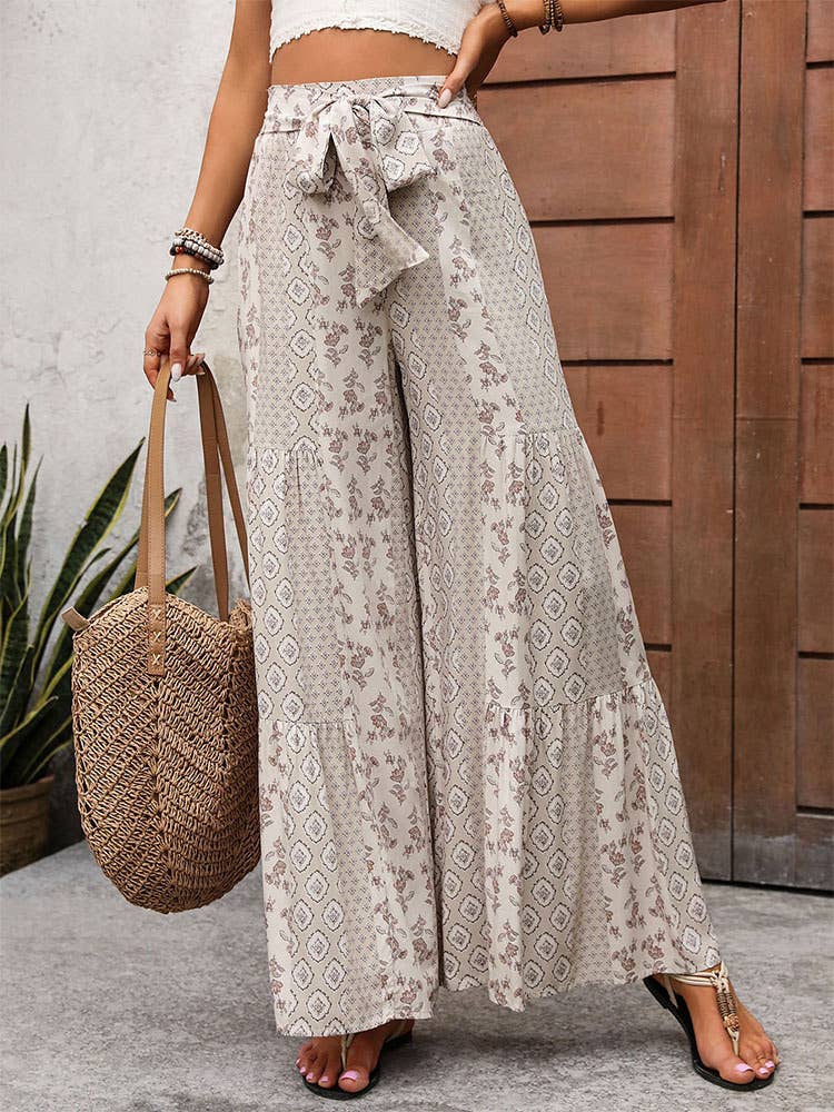 LACE-UP PATCHWORK WIDE-LEG PANTS