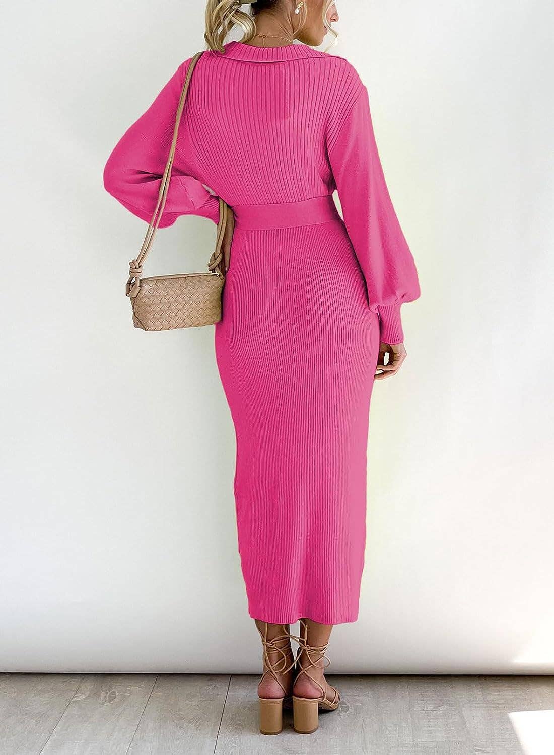 V-NECK SEXY KNIT SHEATH LACE-UP DRESS