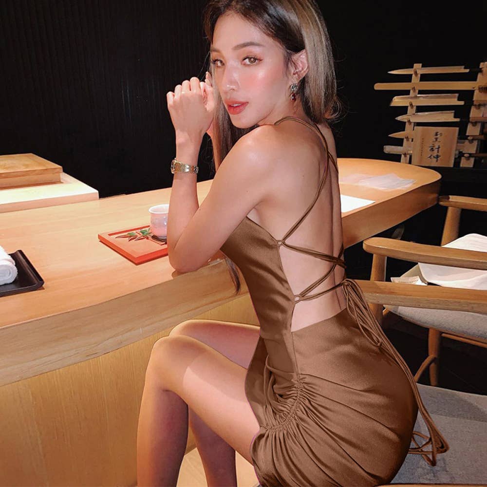 Sexy Sleeveless Tie-Back Solid Color Dress