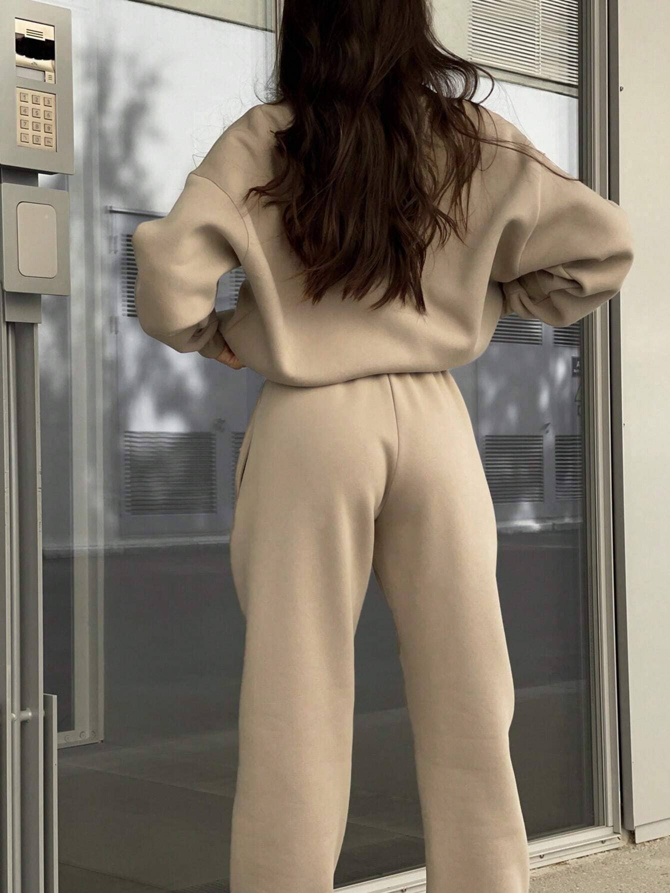 Fashion zipper lapel solid color two-piece set