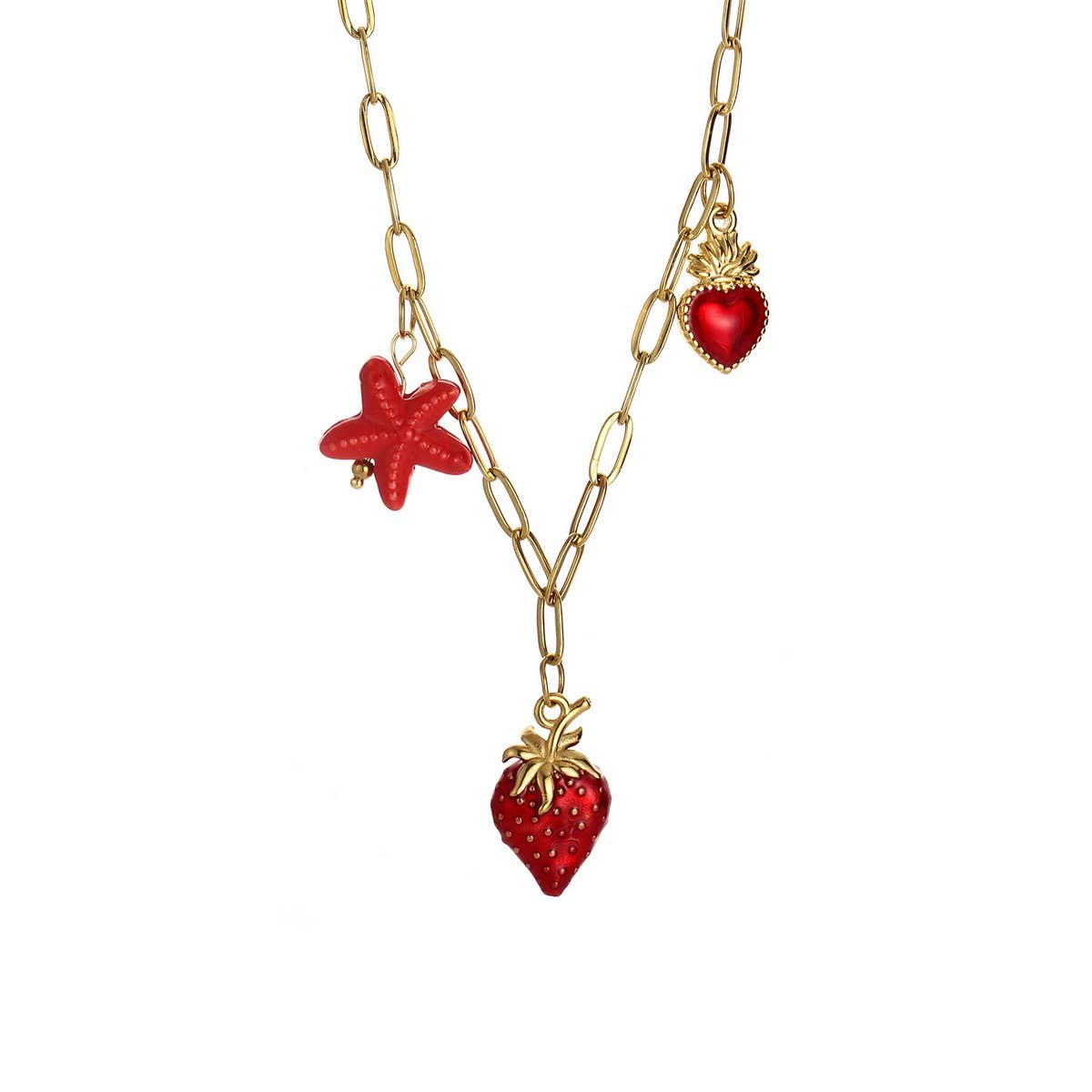 Fashion Steel Strawberry & Starfish Necklace_CWMM8823