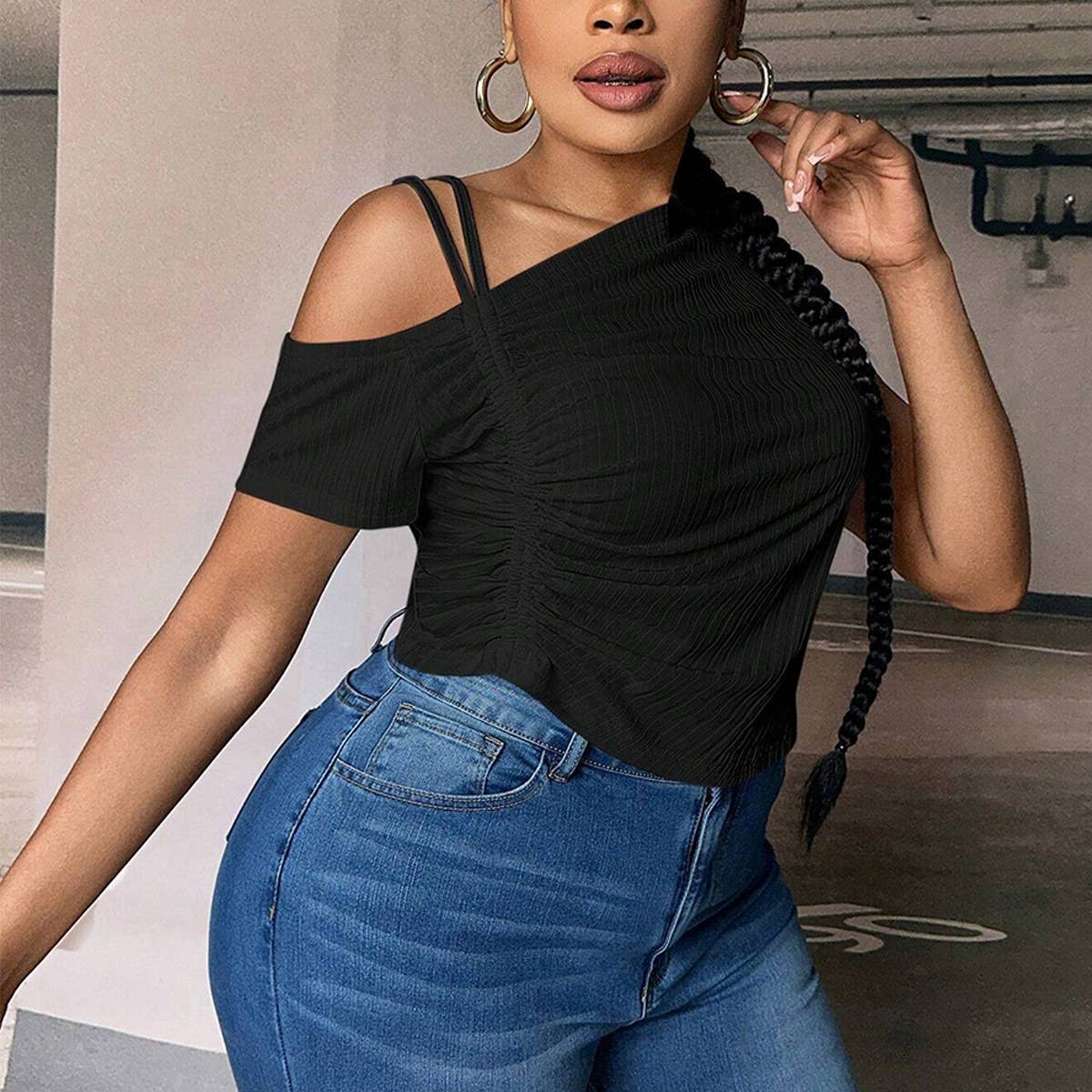 Asymmetrical One Shoulder Slim Fit Summer Top_CWTHT0272