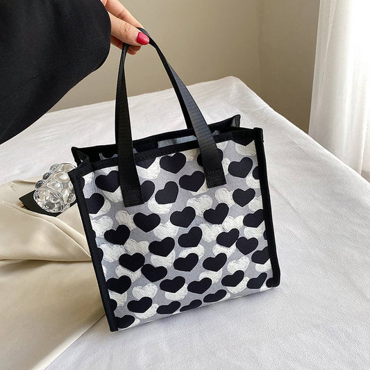 LOVE BLACK AND WHITE CUTE FASHION HANDBAG_CWAB4457