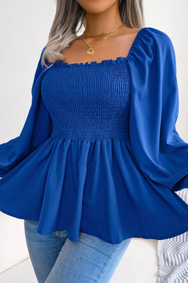 WOODEN EAR EDGE SQUARE COLLAR LONG SLEEVE SHIRT_CWTSTL1038