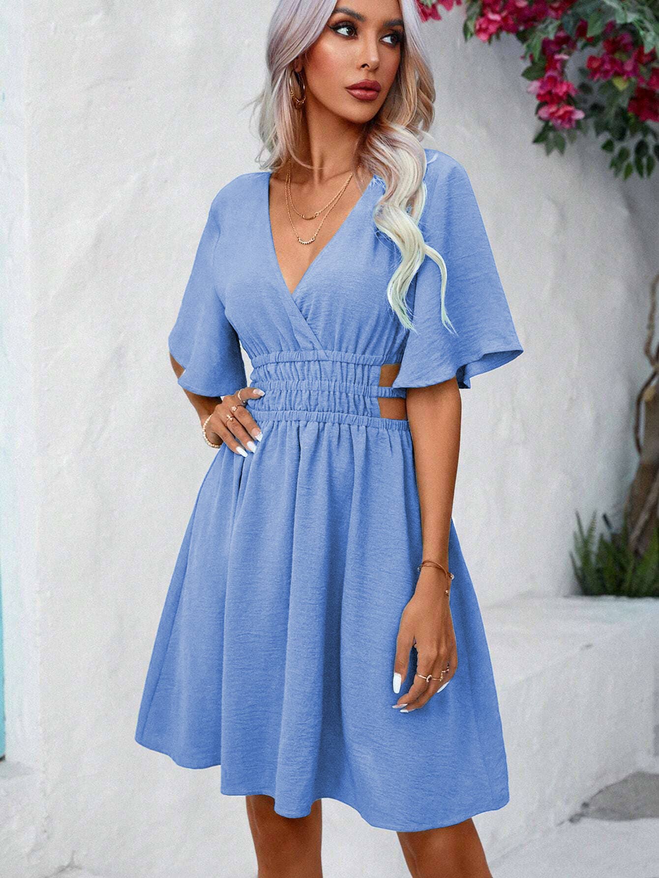 Elegant style A-line high waist pleated long dress