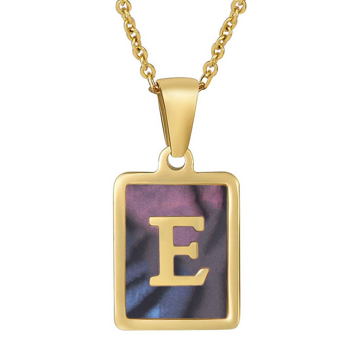SQUARE SHELL 26 LETTER PENDANT NECKLACE_CWAJE0674
