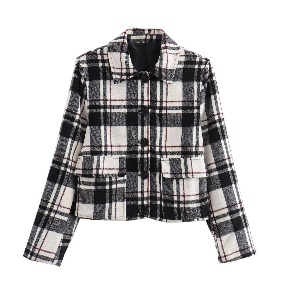 VINTAGE BAGGY LAPEL LONG-SLEEVED PLAID JACKET