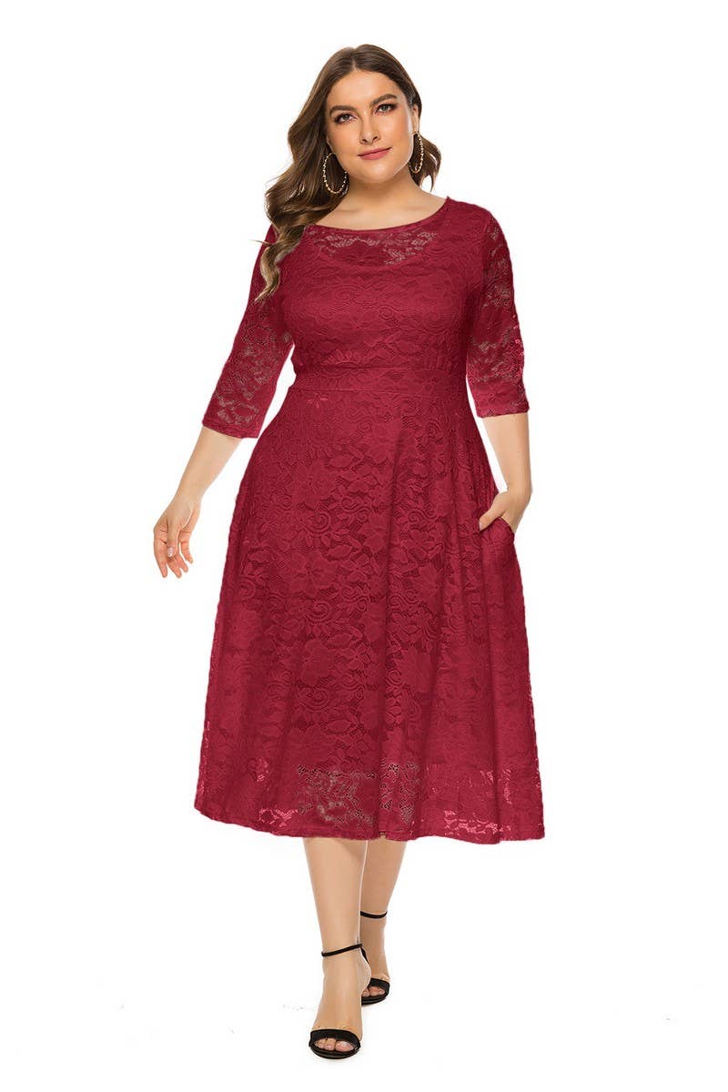 CWDMD3207_PLUS SIZE LACE POCKET EVENING GOWN DRESS