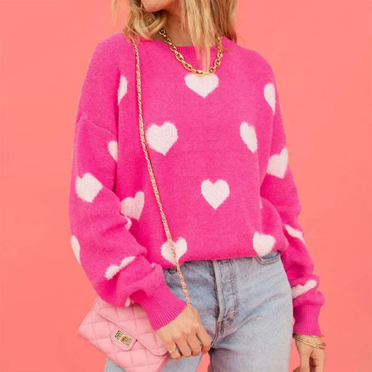 ROUND NECK PULLOVER PEACH HEART SWEATER_CWOSWL2052