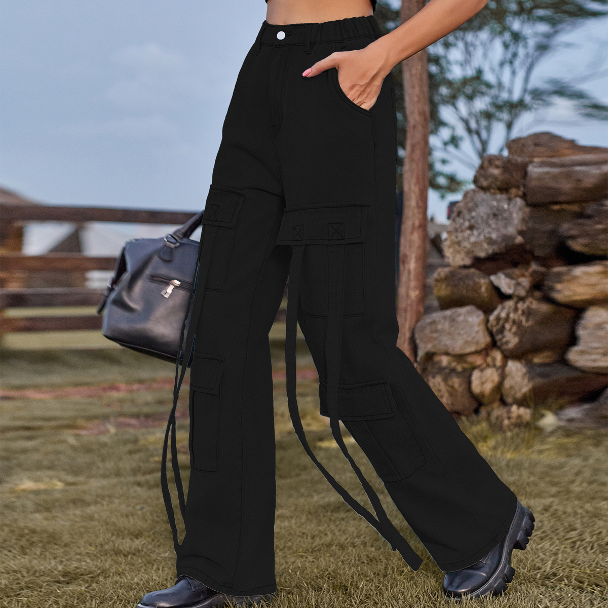 Casual Cargo Jeans ??Vintage Ribbon Accent _CWJP0630