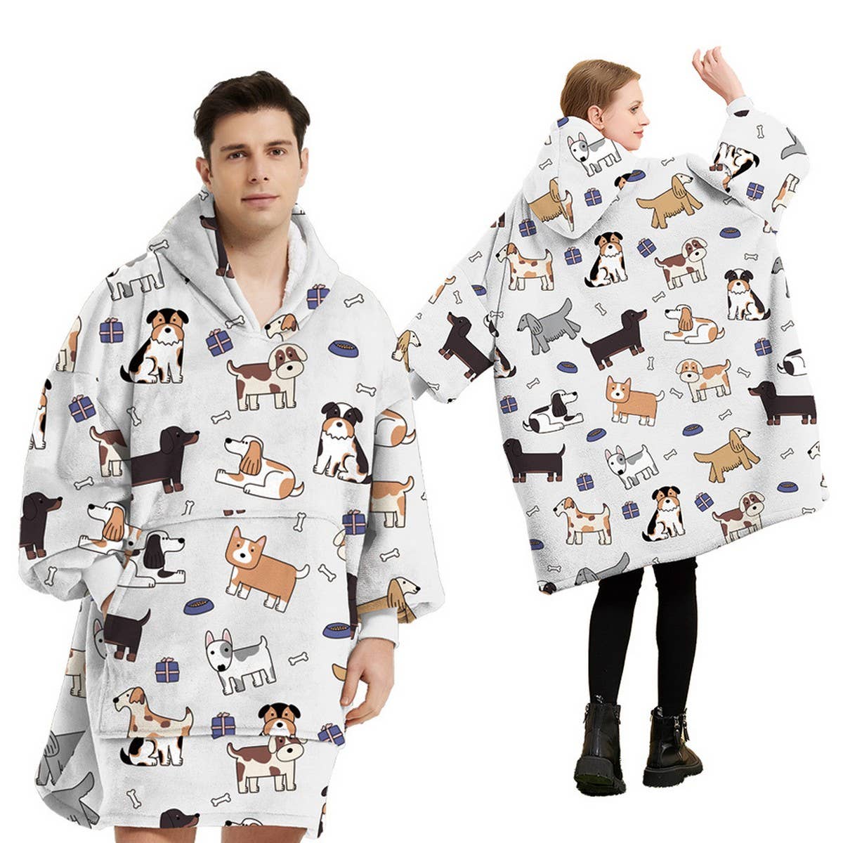 Wearable Flannel TV Blanket with Sleeves & Pocket