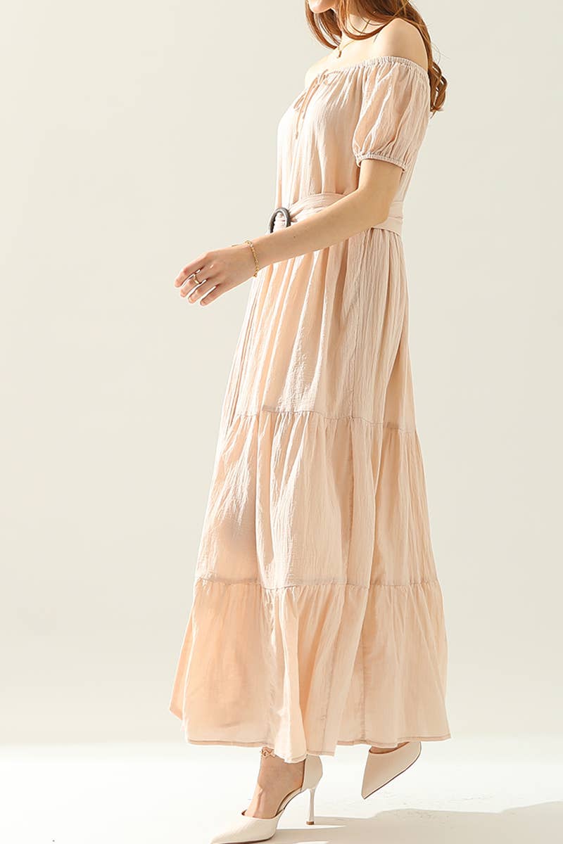 CWDMD545_SHORT SLEEVE TIERED OFF SHOULDER MAXI DRESS